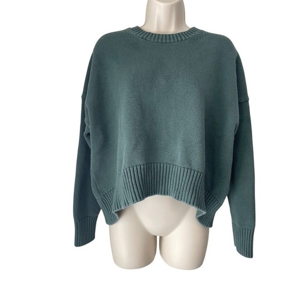 Quince Sweaters - Quince Organic Cotton Boyfriend Crew Sweater Womens M Big Sur Green Relaxed